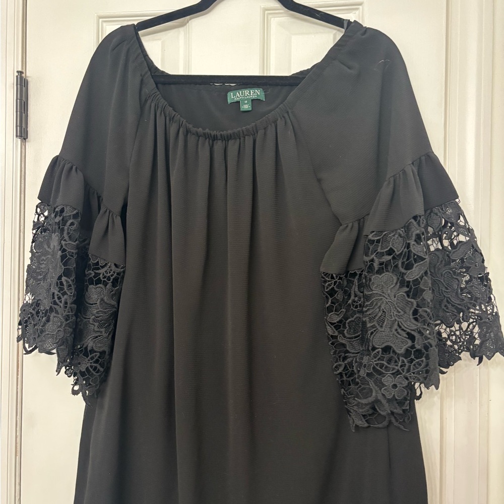 Ralph Lauren Black Bell Sleeve Blouse with Ruffled Details
